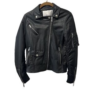 Doma Lambskin Leather Moto Jacket Women's Large Black Nylon Bomber Zippers Biker